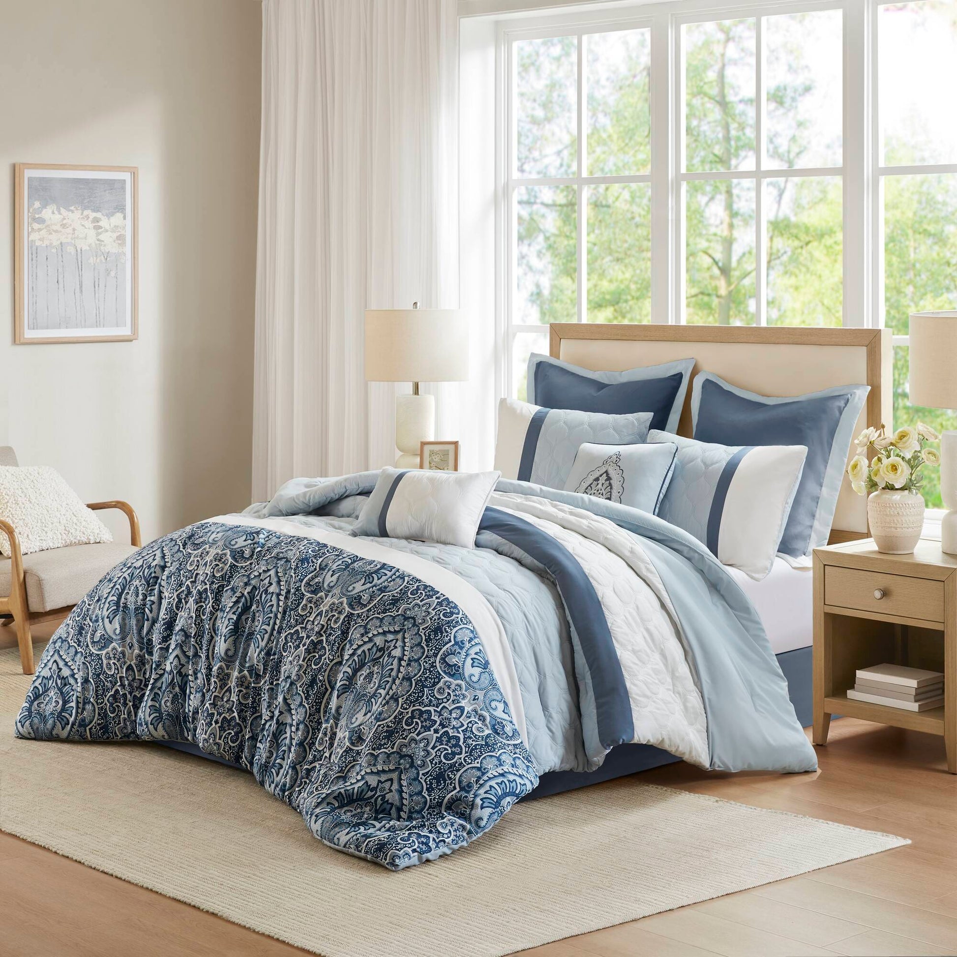 Shawnee - King 8 Piece Comforter Set - Blue
