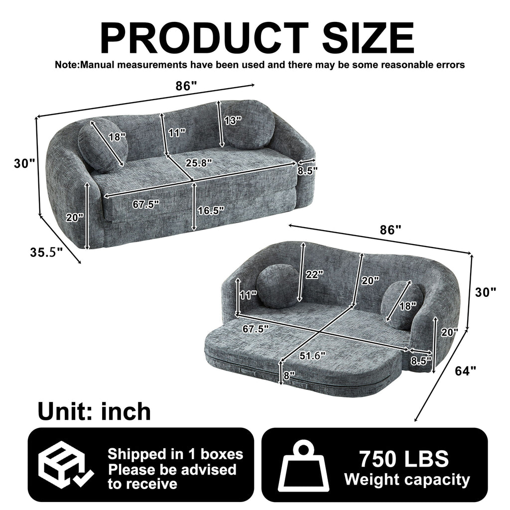 Curved Convertible Sofa, 2 In 1 Frameless Folding Sofa Bed With Pull Out Base And Deep Seat