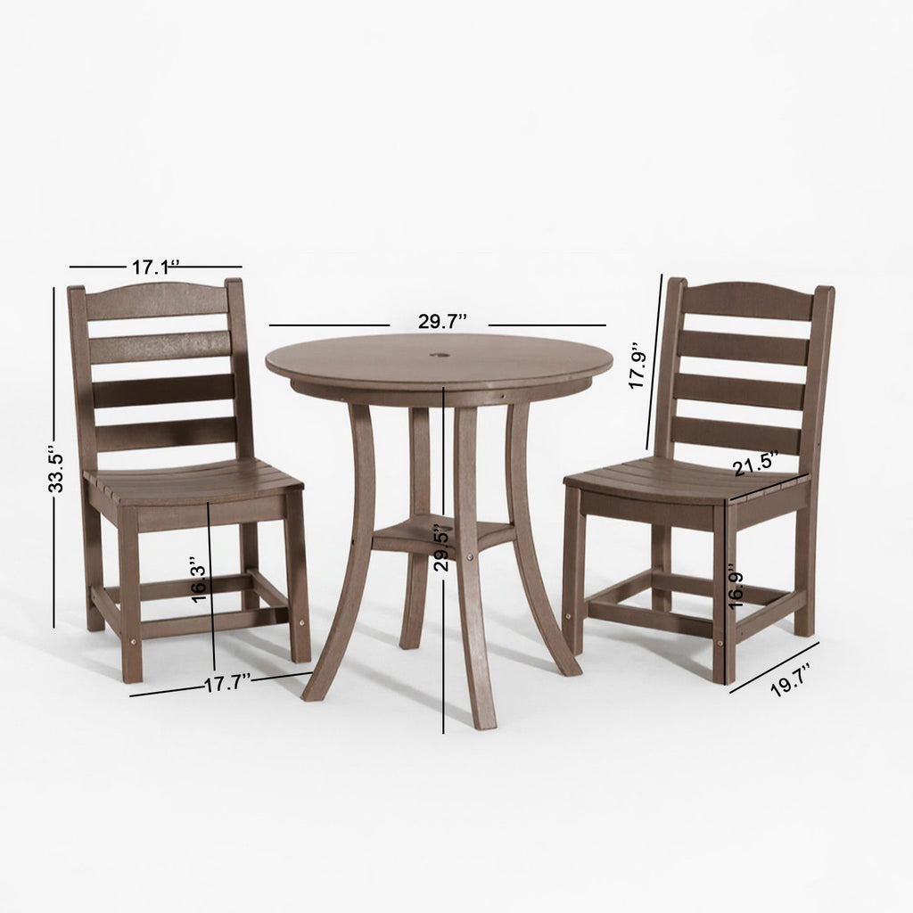 3 Piece Outdoor Dining Set, Round Patio Table With 2 Armless Chairs