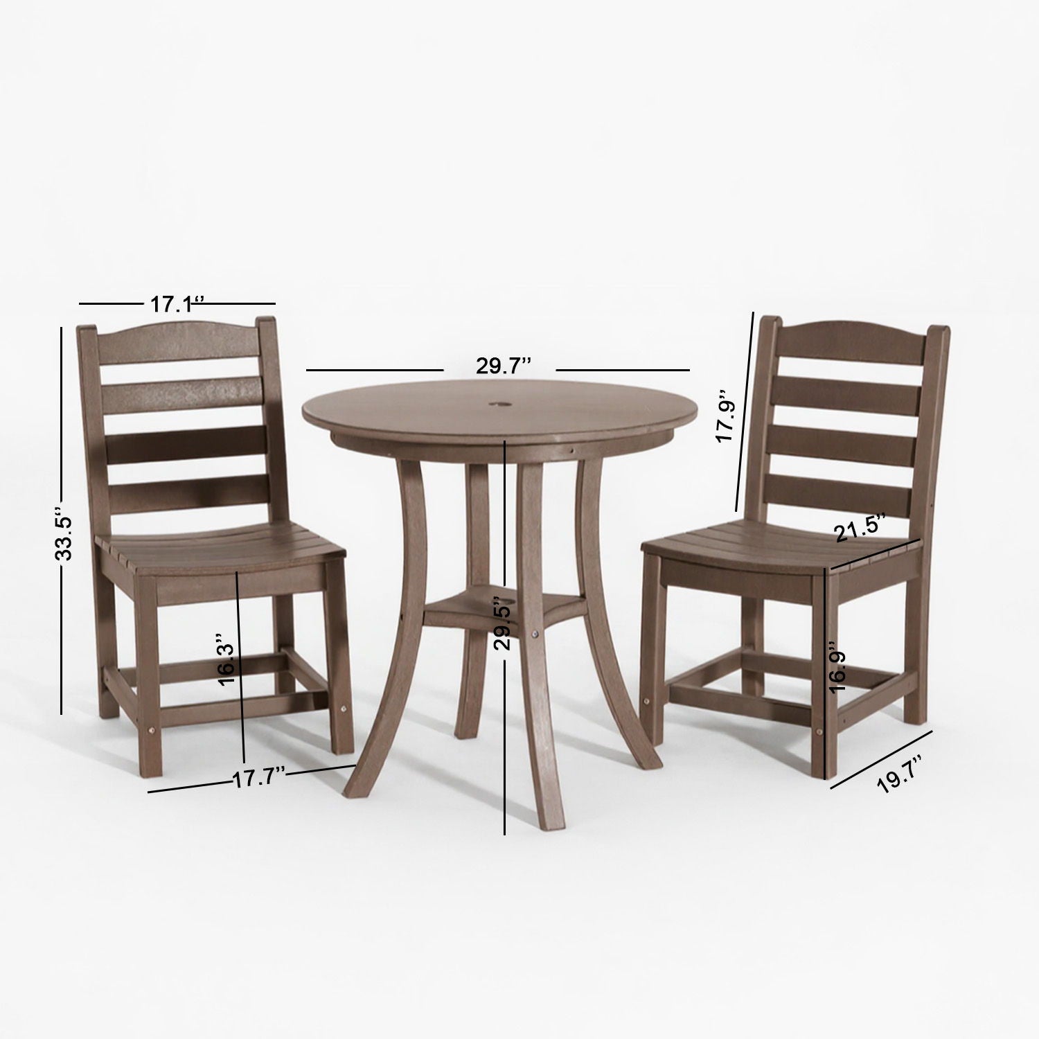 3 Piece Outdoor Dining Set, Round Patio Table With 2 Armless Chairs