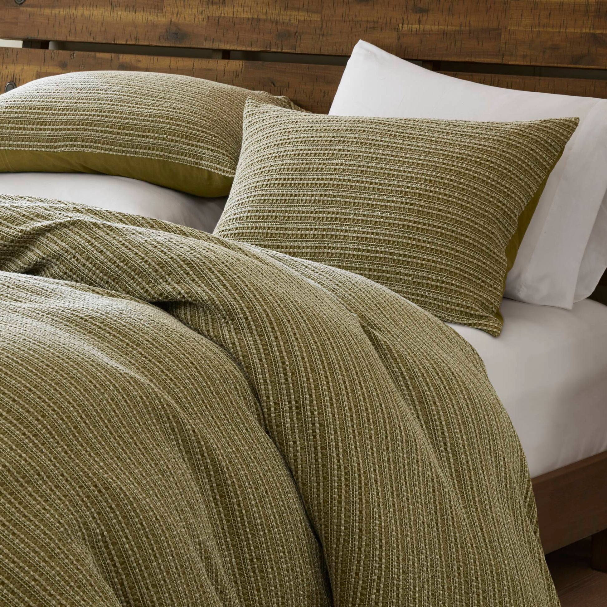 Lyon - 3 Piece King/California King Waffle Washed Duvet Set - Green