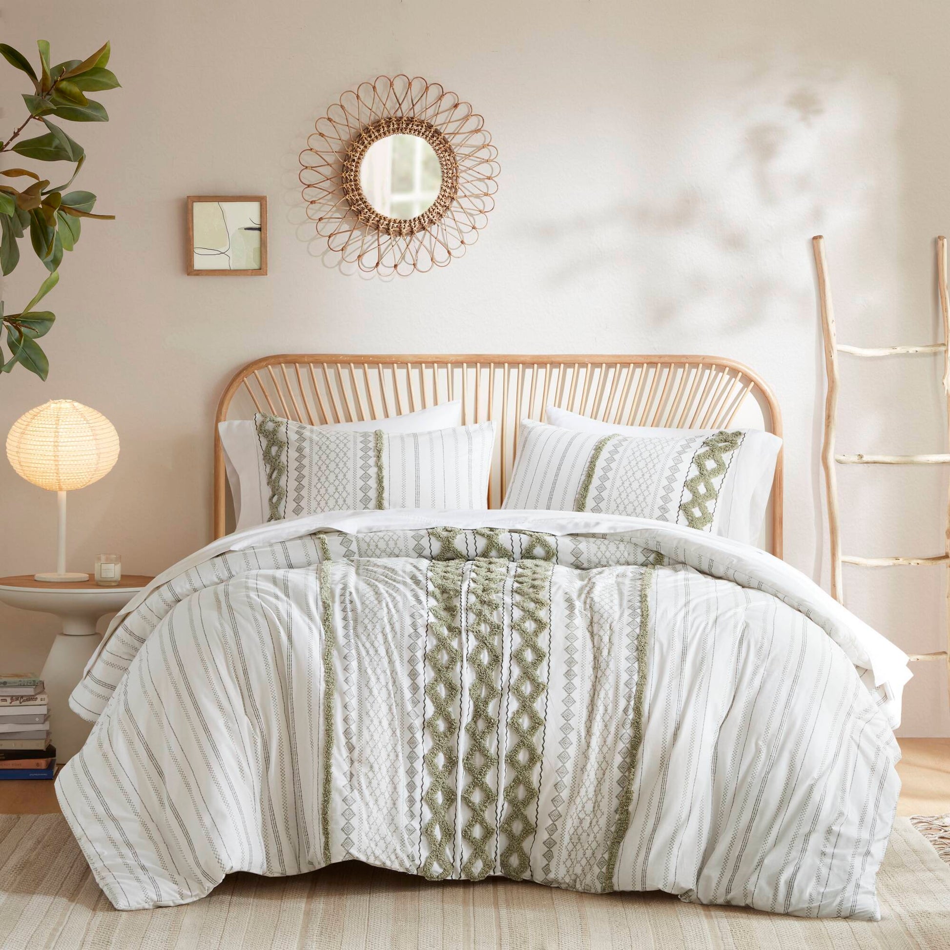 Imani - 3 Piece King/California King Printed Duvet Cover Set - Sage/Ivory