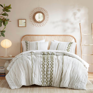 Imani - 3 Piece King/California King Printed Duvet Cover Set - Sage/Ivory