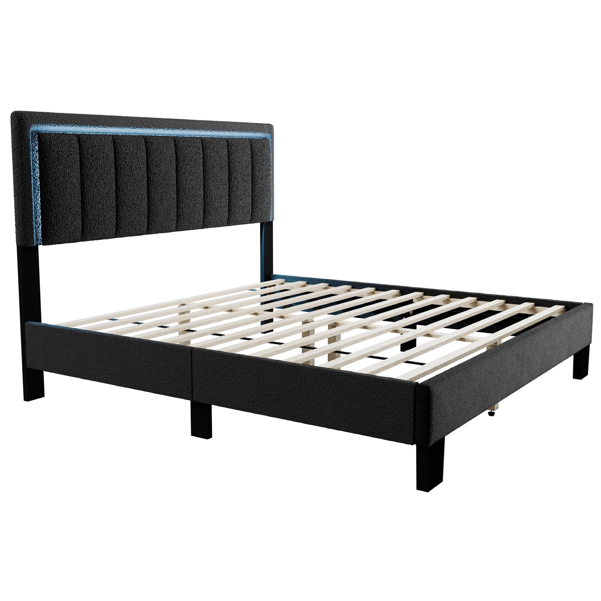 Queen Upholstered Bed With LED - Charcoal