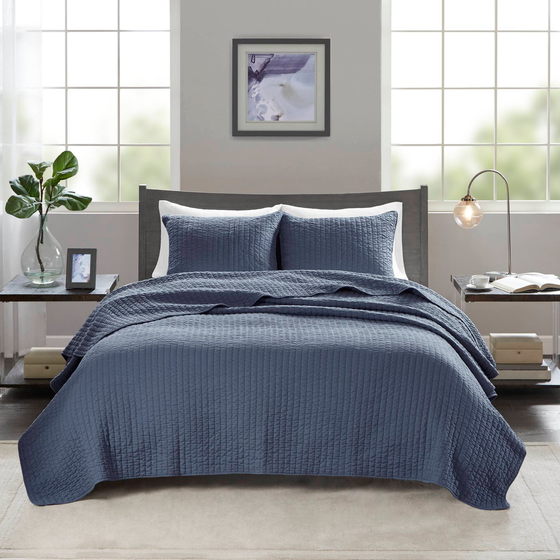 Keaton - Reversible Coverlet Set - Navy