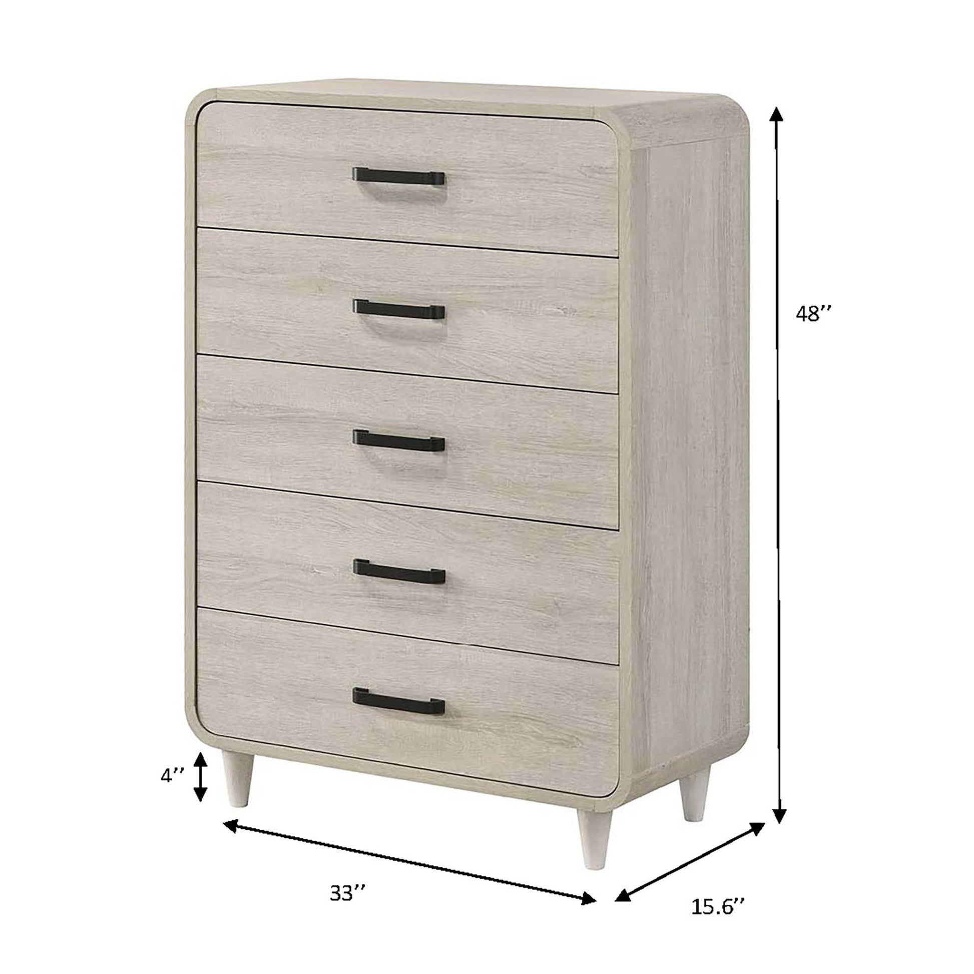 5 Drawer Tall Chest Storage Furniture With Ample Drawer Space - Antique White
