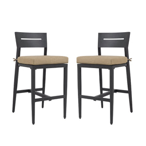 Modern Outdoor Bar Stools With Backrest And Footrest (Set of 2)