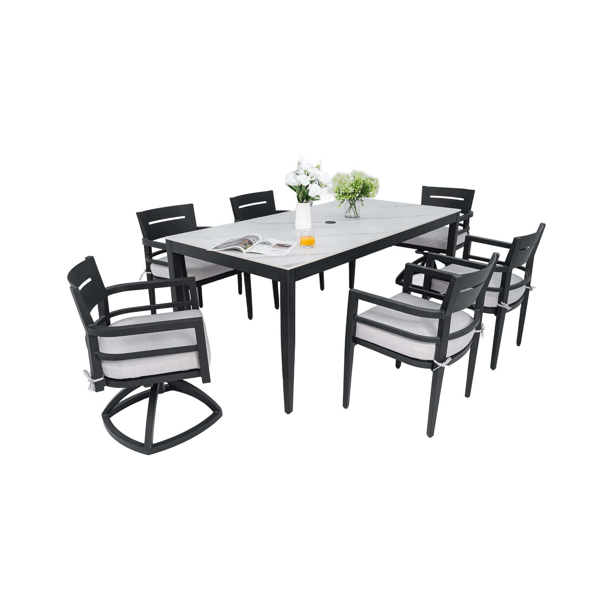Modern Outdoor Patio Dining Set With Table And Chairs With Sunbrella Cushions