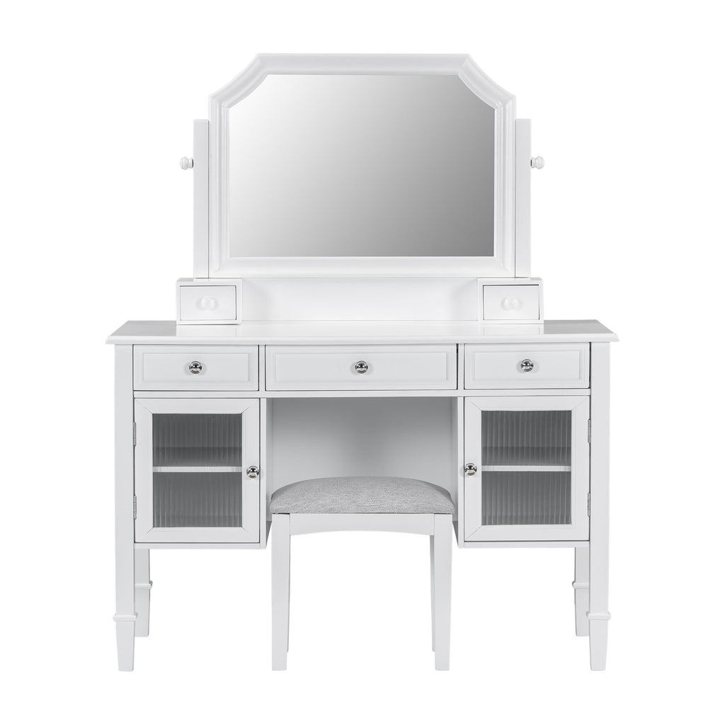 Elegant Makeup Vanity Desk With Adjustable Mirror And Storage And Construction - White