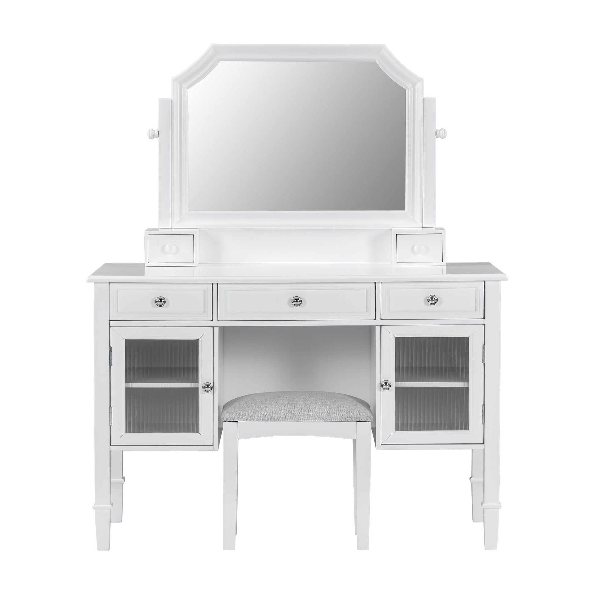 Elegant Makeup Vanity Desk With Adjustable Mirror And Storage And Construction - White
