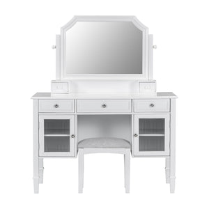 Elegant Makeup Vanity Desk With Adjustable Mirror And Storage And Construction - White
