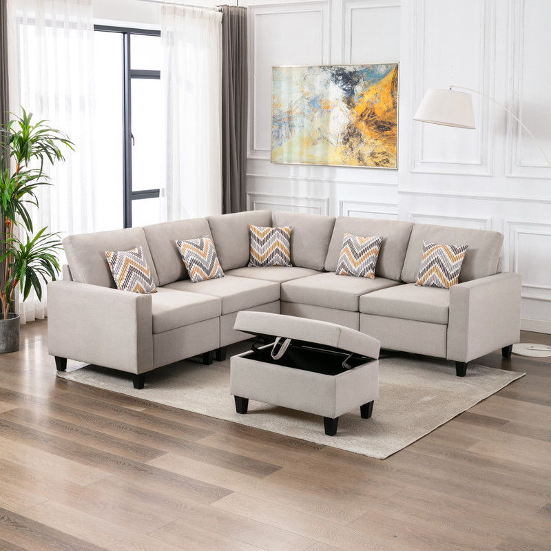 Nolan - Fabric 6 Piece Sectional Sofa With Pillows And Interchangeable Legs