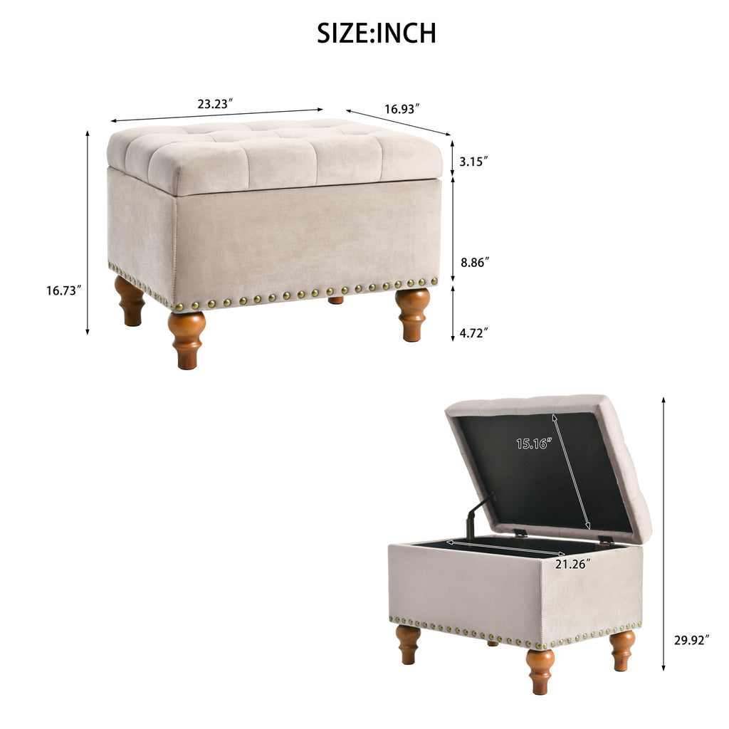 Upholstered Ottoman With Storage And Rivet Trim