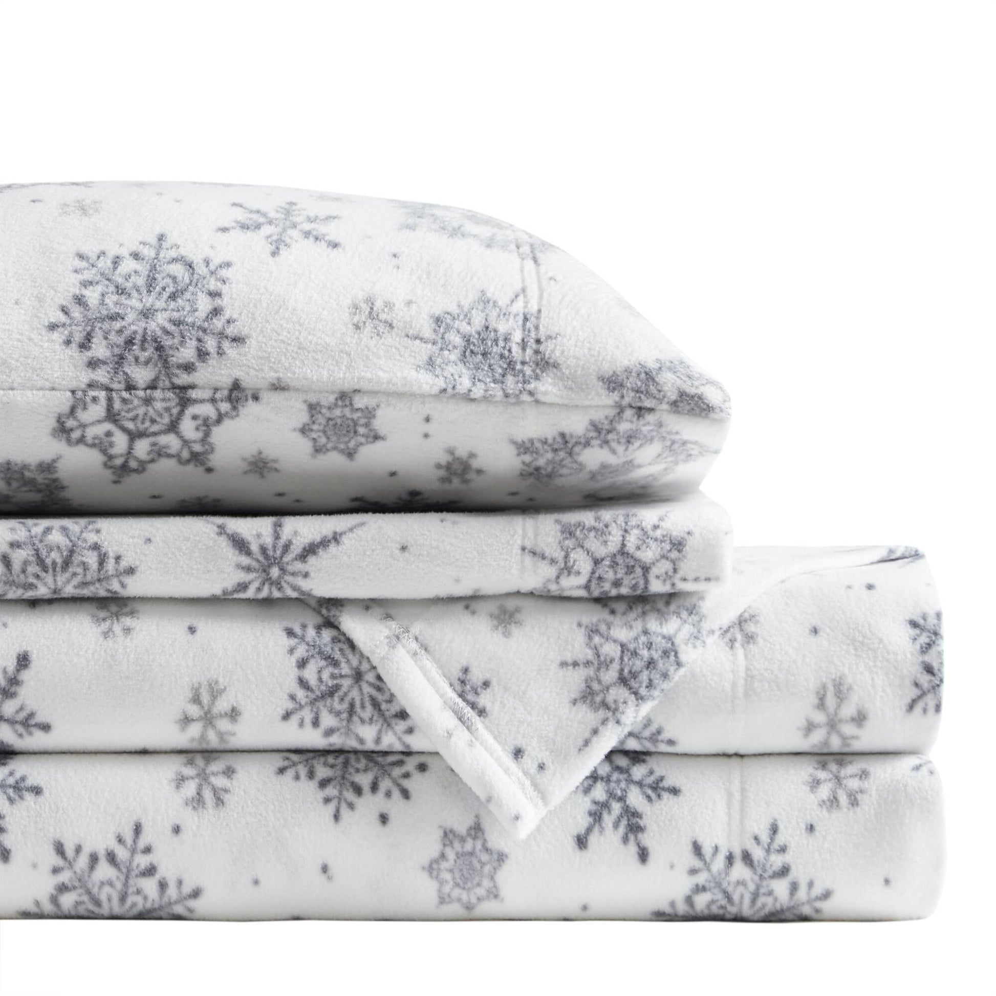 Micro Fleece - Twin Sheet Set - Gray Snowflake