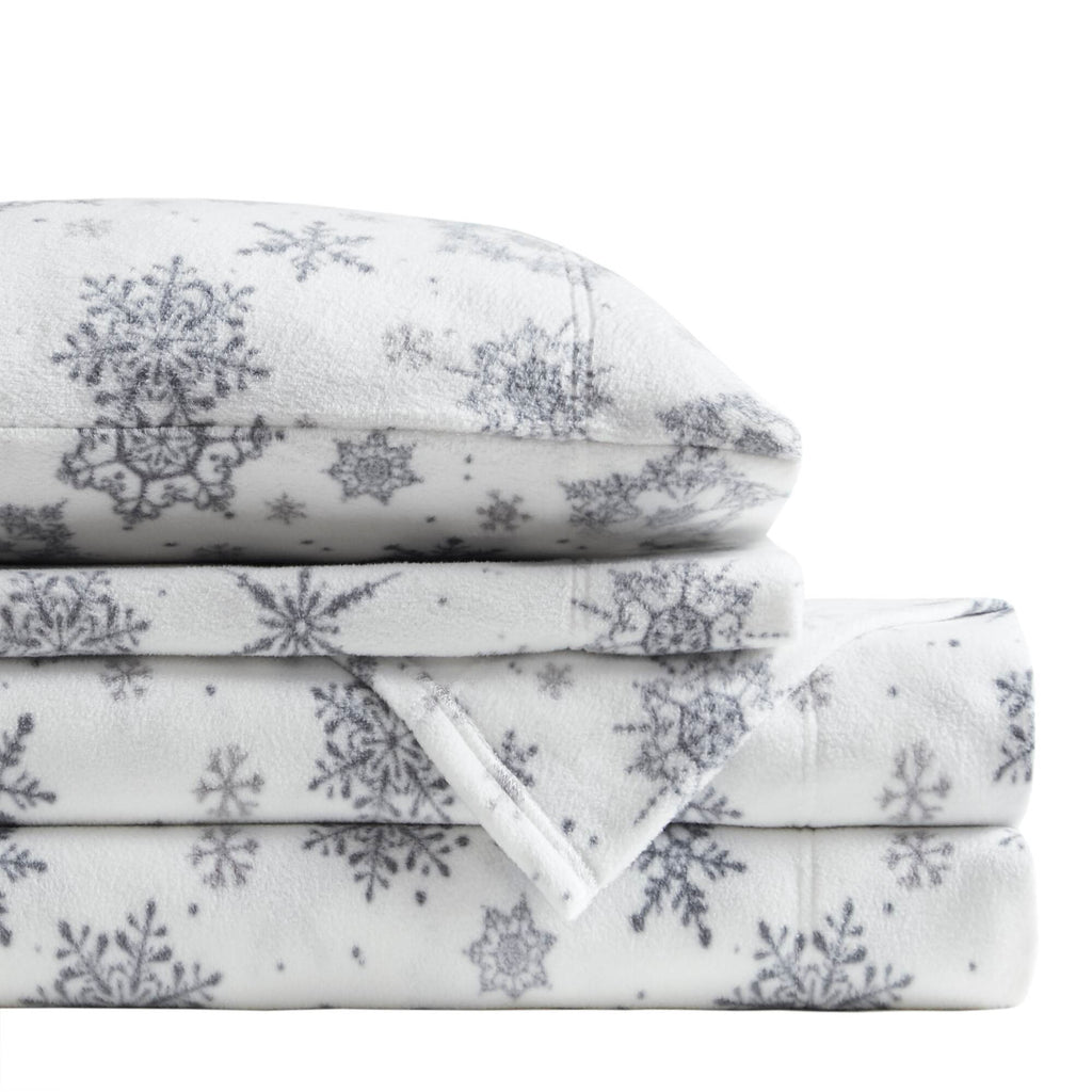 Micro Fleece - Queen Sheet Set - Gray Snowflake