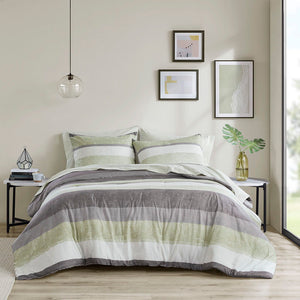 Jaxon - 5 Piece Twin Stripe Comforter Set With Bed Sheets - Green/Gray