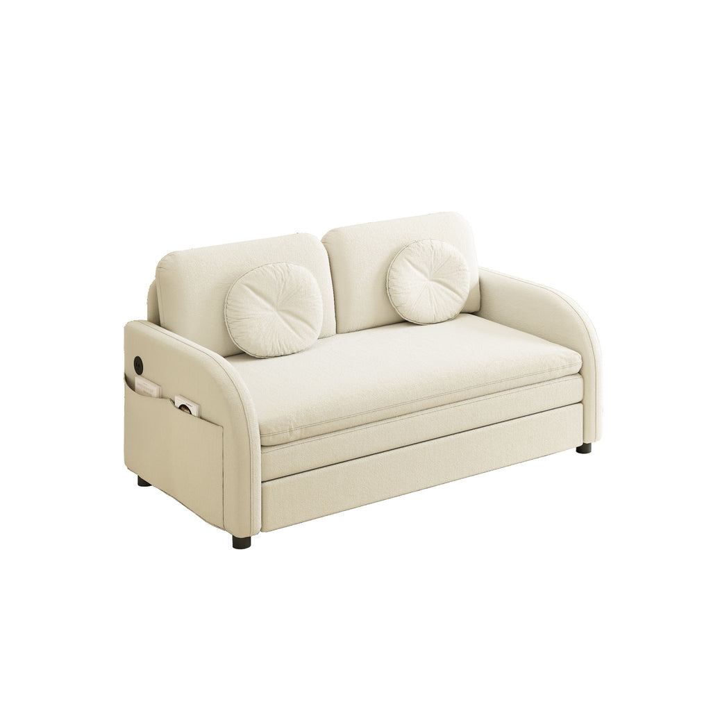 Upholstered Pull Out Couch With Side Pocket & USB Port