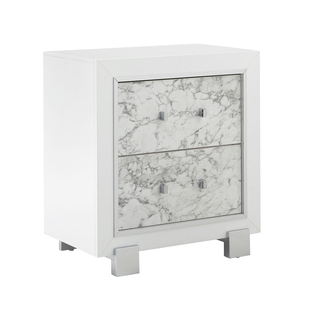 Skye - Marble Nightstand - White