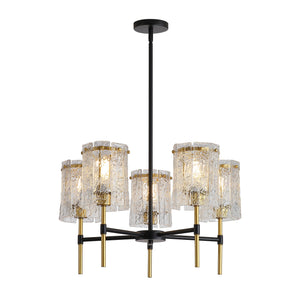 5 Light Chandelier, Textured Glass Pendant Light, (Not Including The Bulb) For Living Room - Black / Gold