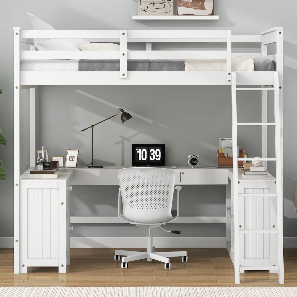 Loft Bed With U-Shaped Desk, Drawers, And Storage Shelves