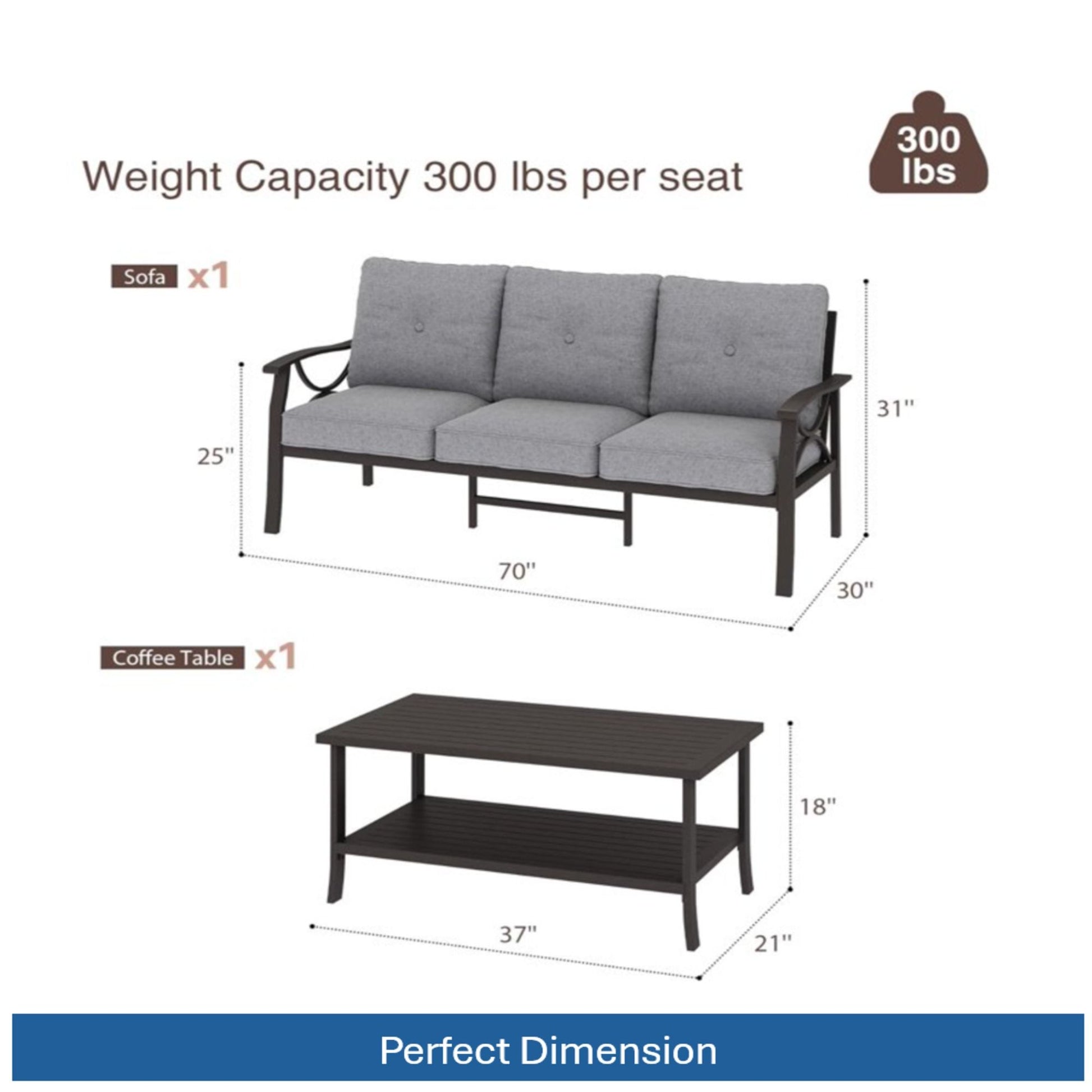 Patio Furniture Set With Coffee Table And Cushions For Backyard