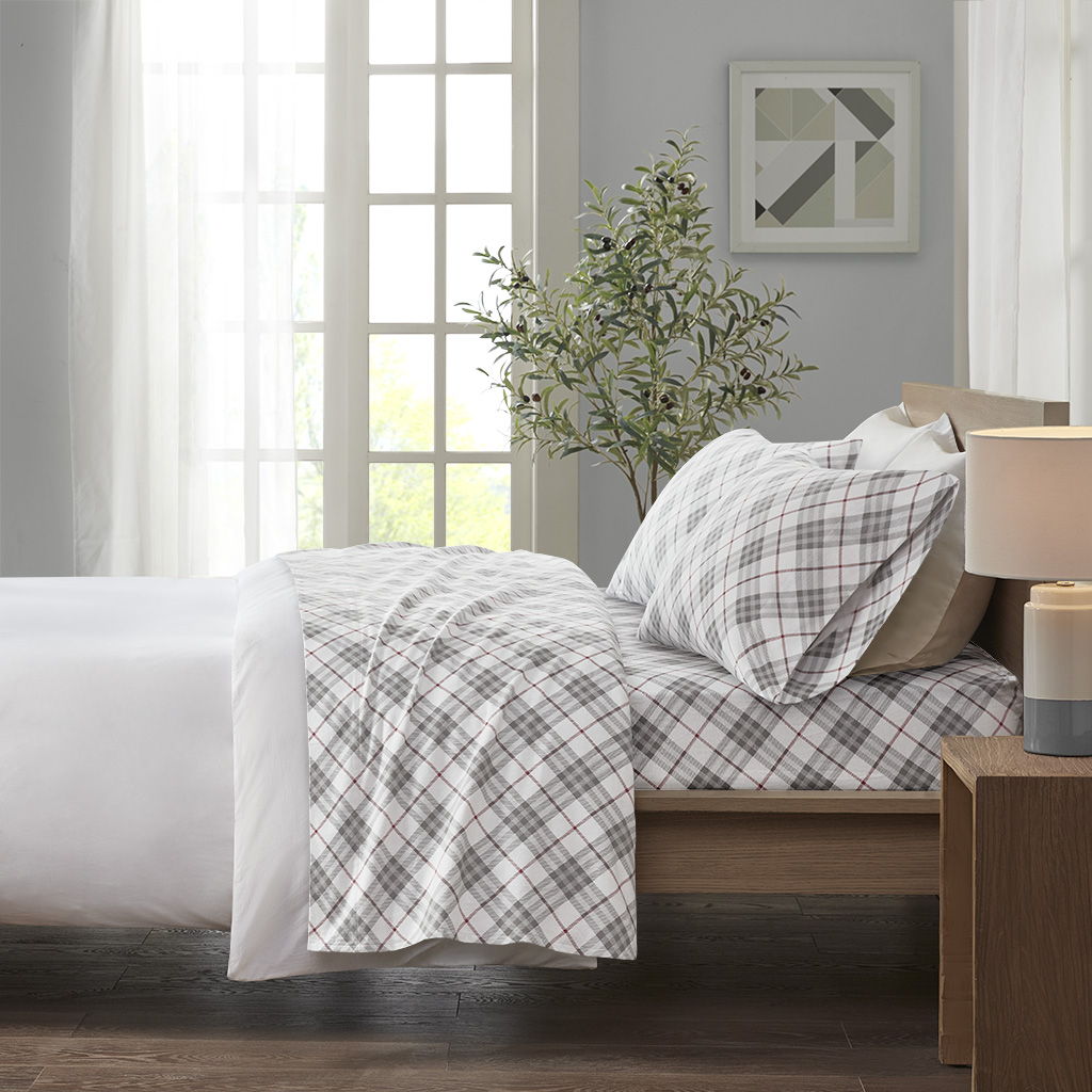 Cozy Flannel - Queen Sheet Set - Red Plaid