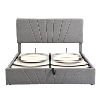 Gewnee - Queen Upholstered Lift Up Storage Platform Bed - Gray