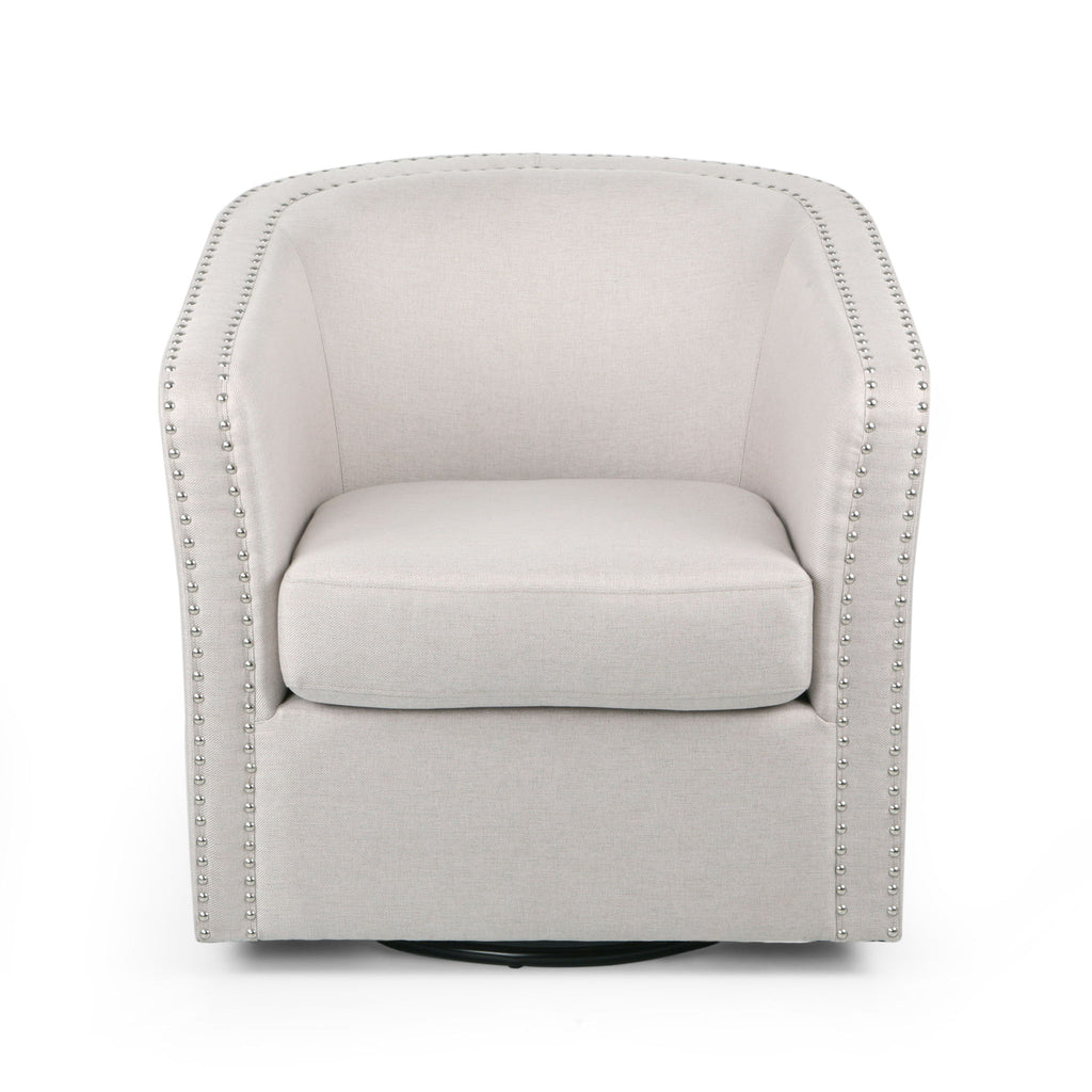 Modern Upholstered Swivel Club Chair With Nailhead Trim