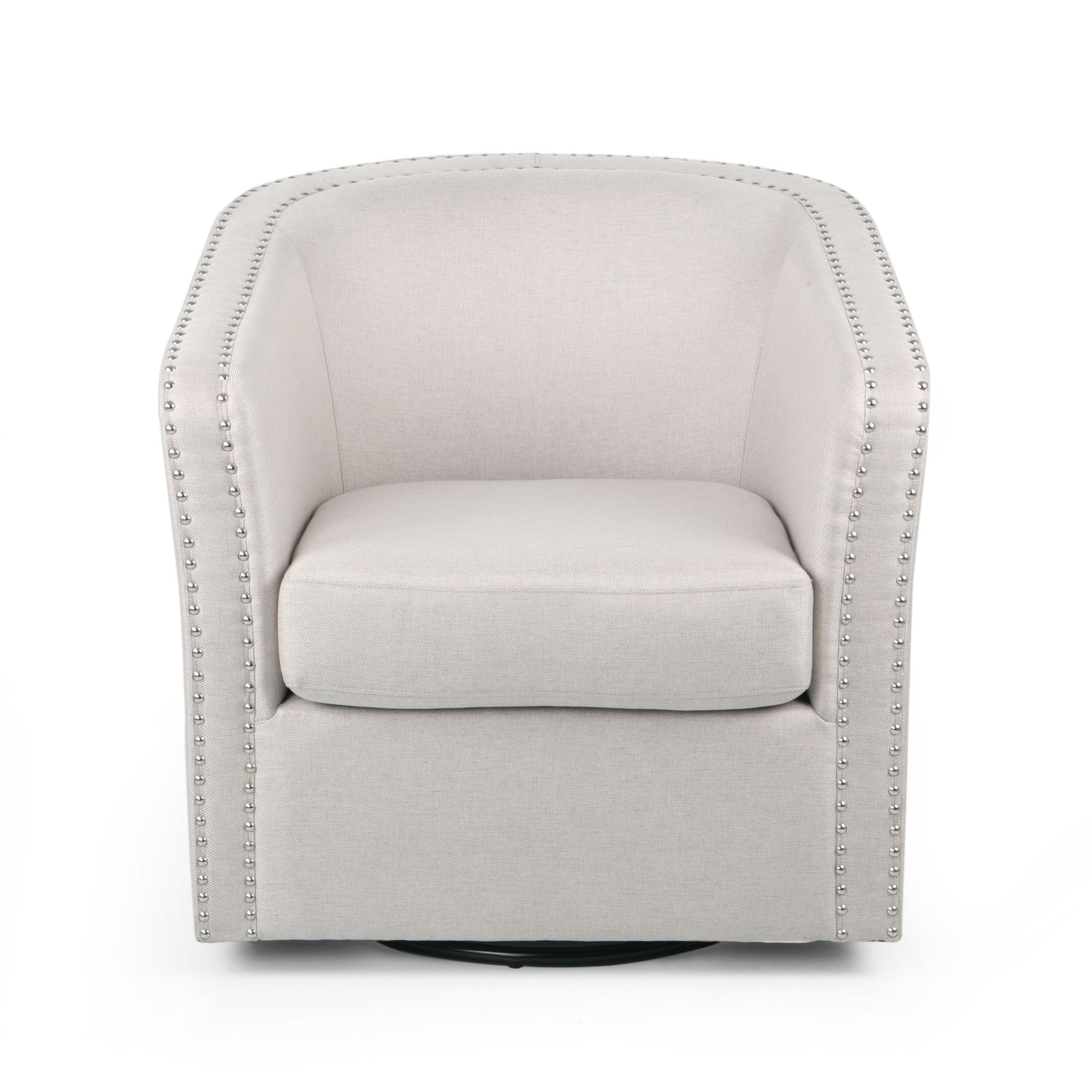 Modern Upholstered Swivel Club Chair With Nailhead Trim