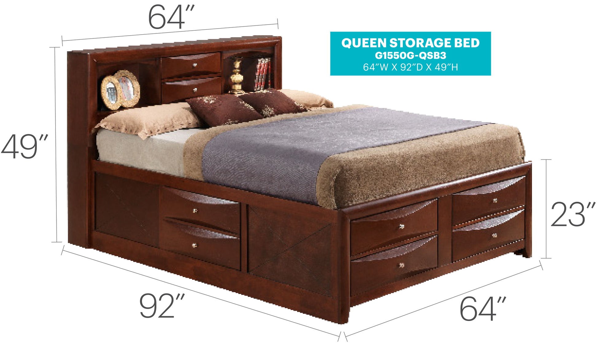 Modern Design Storage Bed With Bookcase Headboard