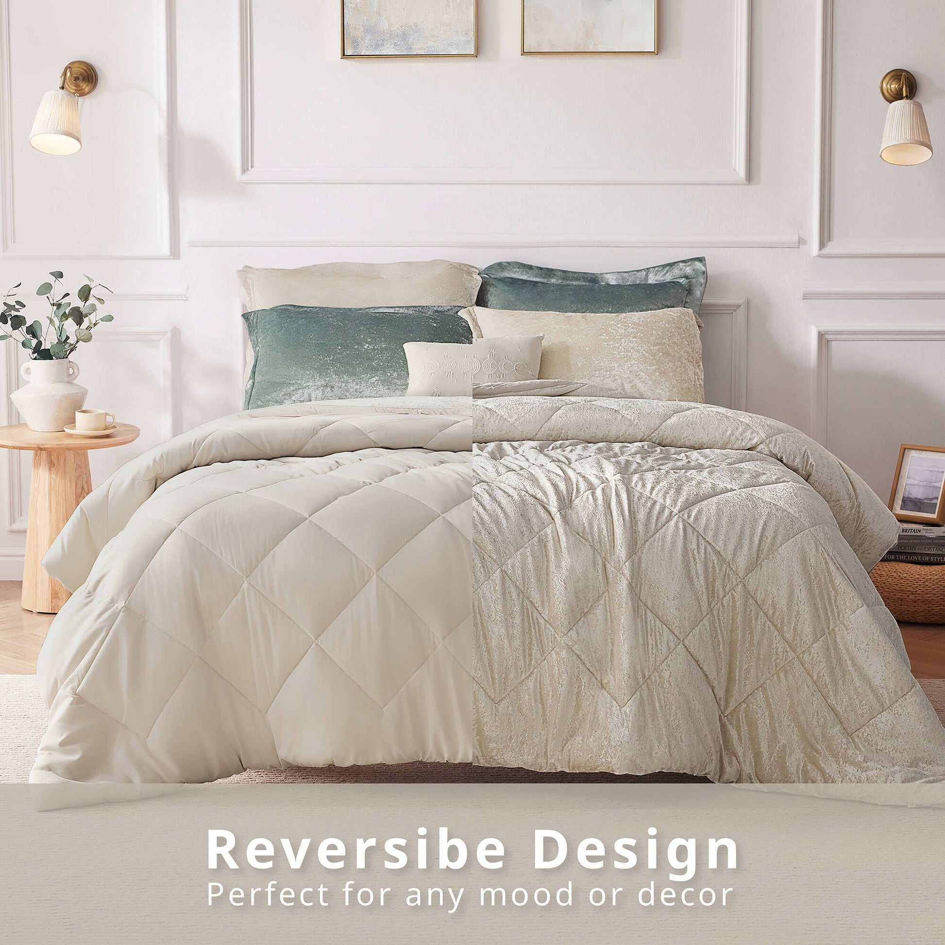 Felicia - Velvet Twin Comforter Set With Throw Pillow - Champagne