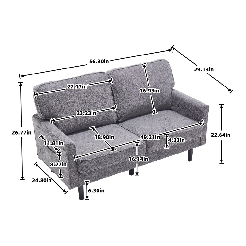 Mid Century Modern Loveseat Sofa With USB Ports, Removable Pillow Cover