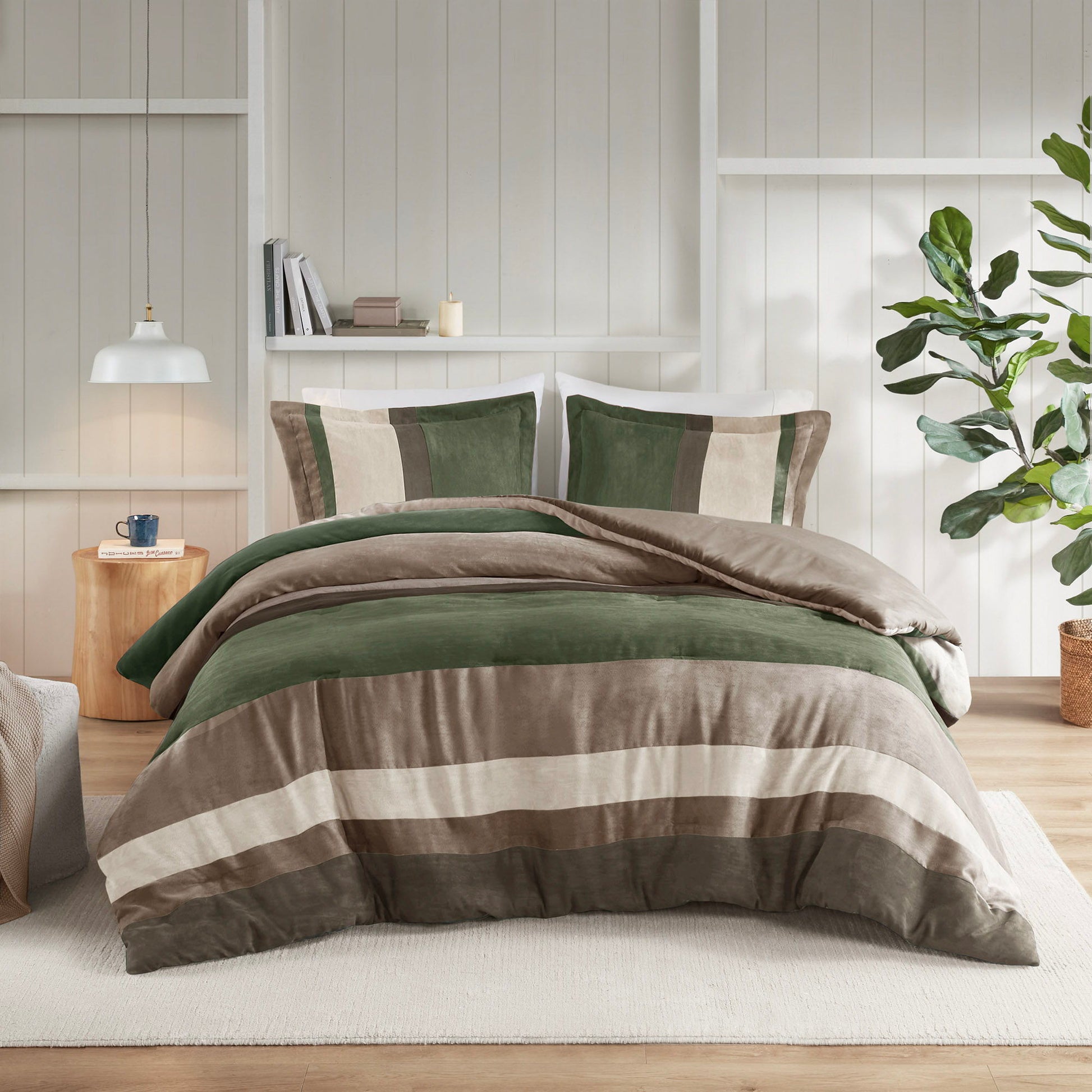 Boulder Stripe - Full/Queen Pieced Comforter Set - Green