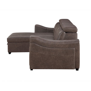 Bruno - Pull Out Complete Sofa Bed With Storage Chaise - Brown