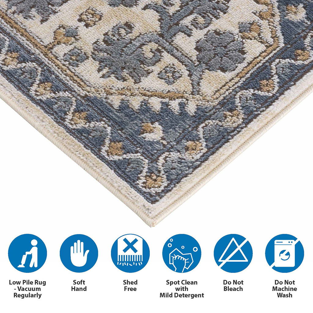Dakota - 8' X 10' Tiled Border Area Rug - Blue / Cream
