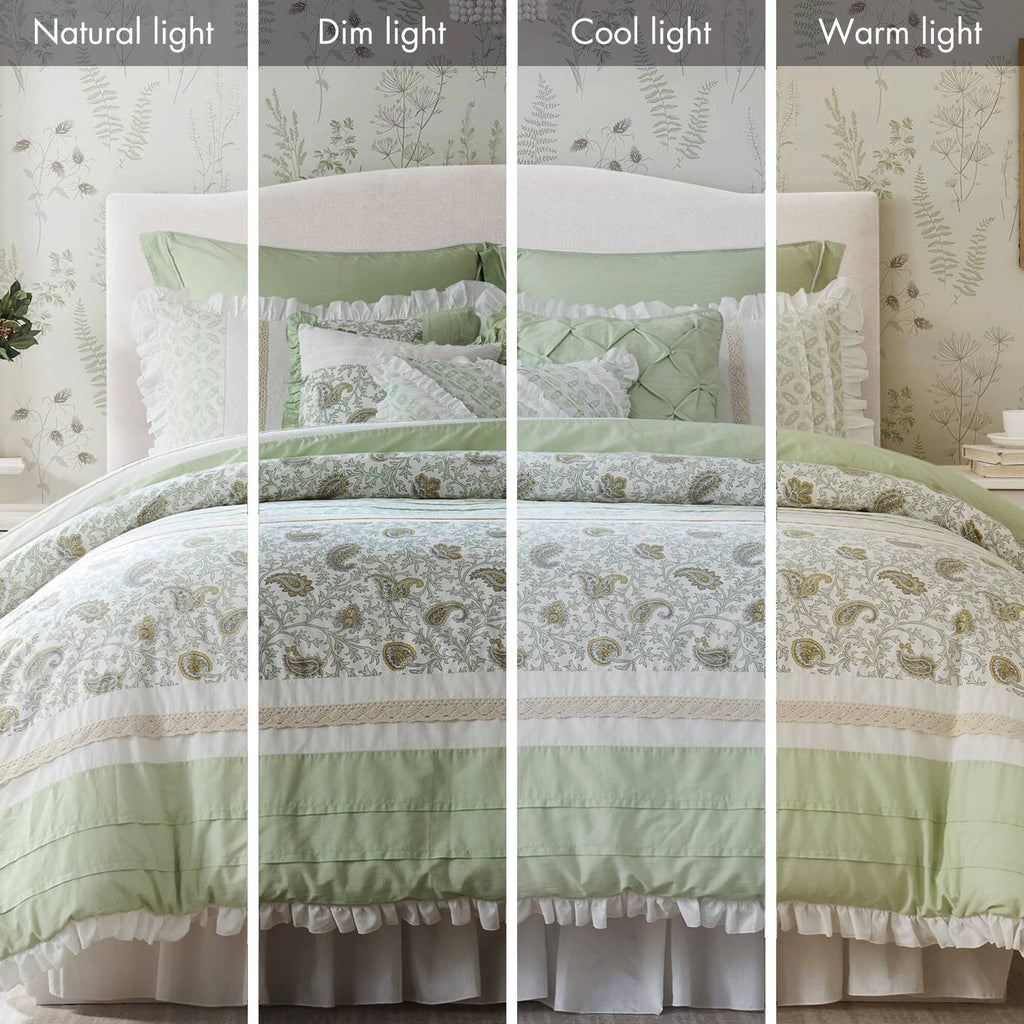 Dawn - 9 Piece King Percale Comforter Set - Sage Green