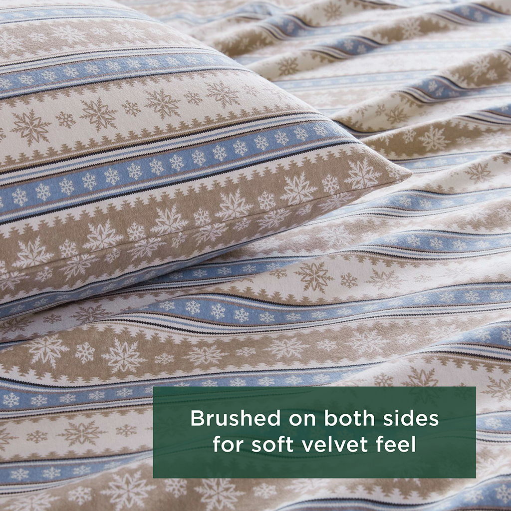 Flannel - 3 Piece Twin Sheet Set - Blue Snowflake