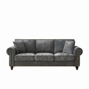 3 Seater Sofa With Tufted Upholstery, Rolled Arms, Nailhead Trim