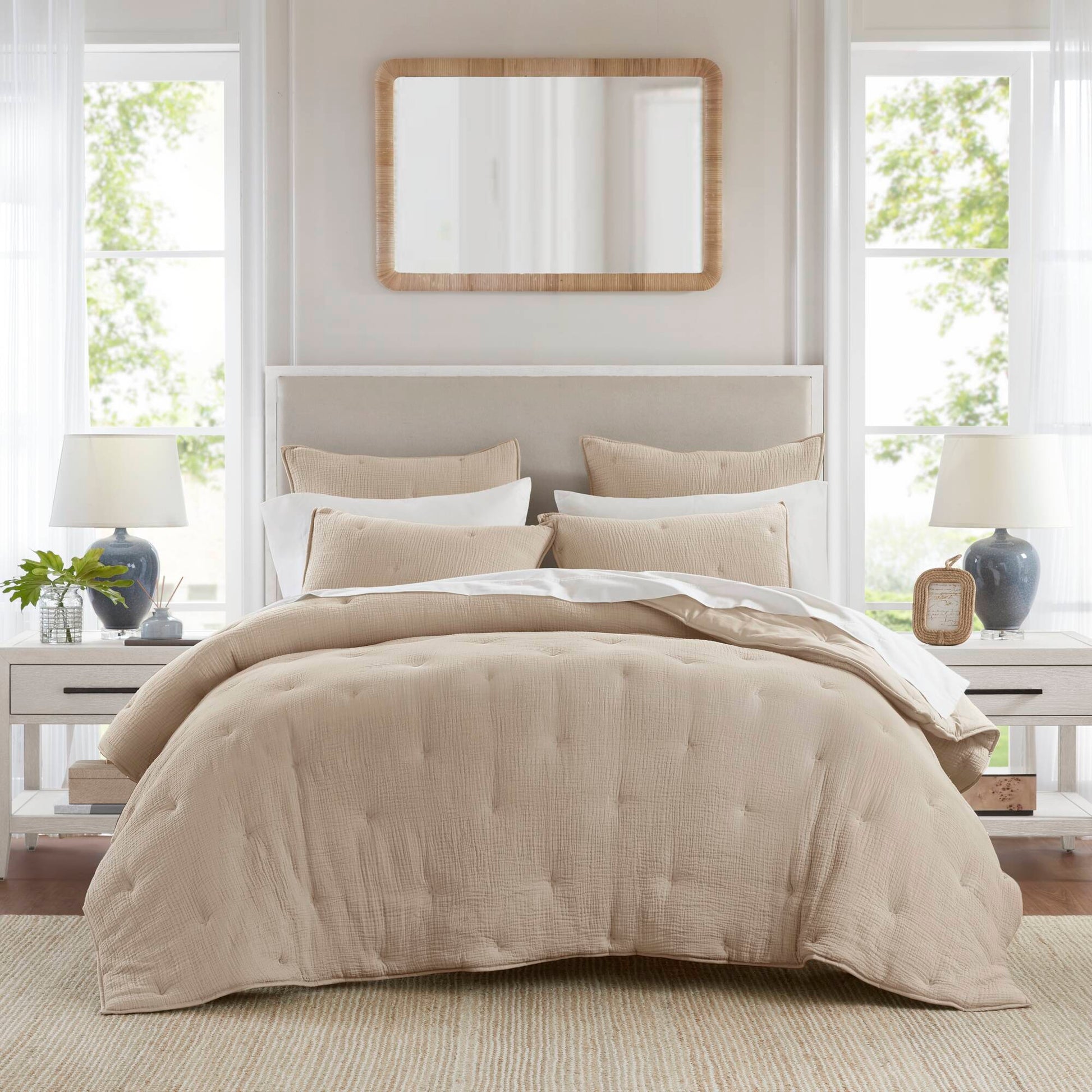 Breeze - King Cotton Gauze Embroidered Quilt Set - Taupe