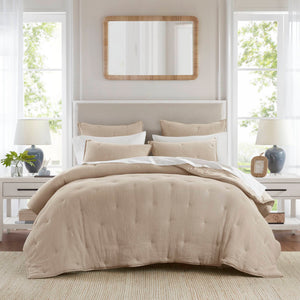 Breeze - King Cotton Gauze Embroidered Quilt Set - Taupe