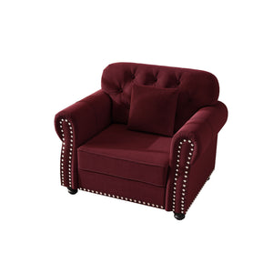 Upholstered Sofa With Nailhead Trim And Rolled Armrests, Includes 1 Pillows - Burgundy