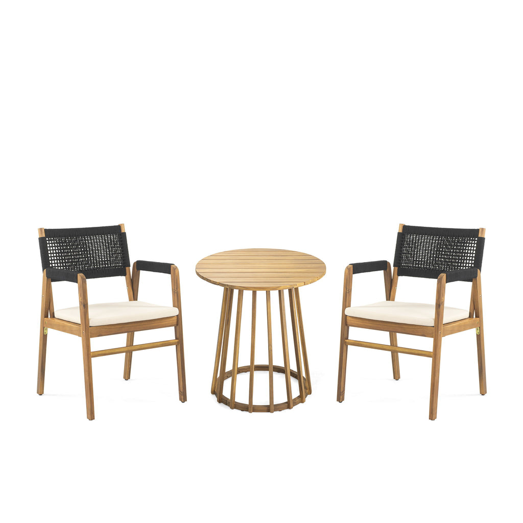 Outdoor 3 Pieces Acacia Wood Dining Set With Cushions