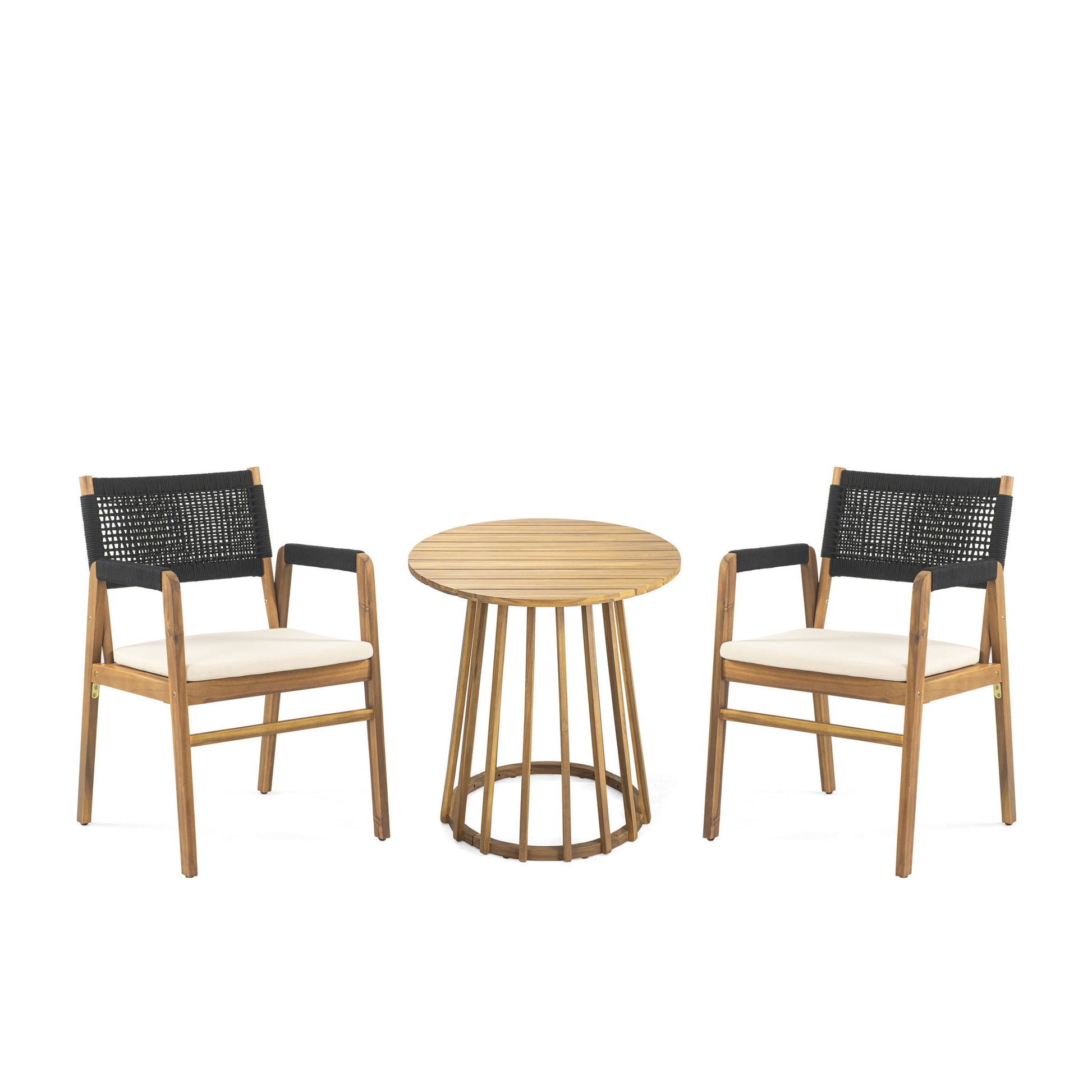 Outdoor 3 Pieces Acacia Wood Dining Set With Cushions