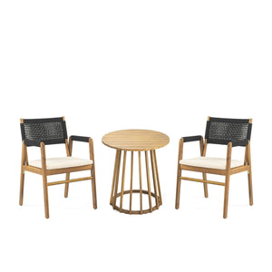 Outdoor 3 Pieces Acacia Wood Dining Set With Cushions