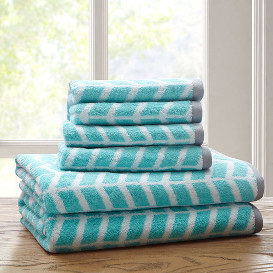 Nadia - 6 Piece Jacquard Towel Set - Aqua