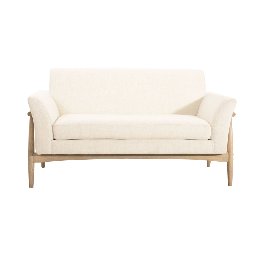 Modern Fabric Upholstered Loveseat With Elm Wood Legs And Flare Arms - Beige