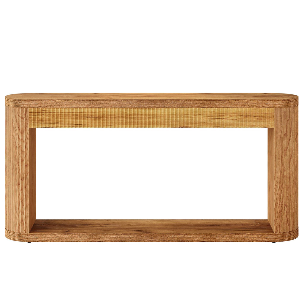 Narrow Fluted Console Table With Storage For Entryway - Brown