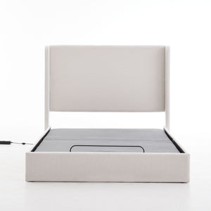 Caron - Queen Size Upholstered Wingback Bed With Adjustable Base Bundle Set - Ivory