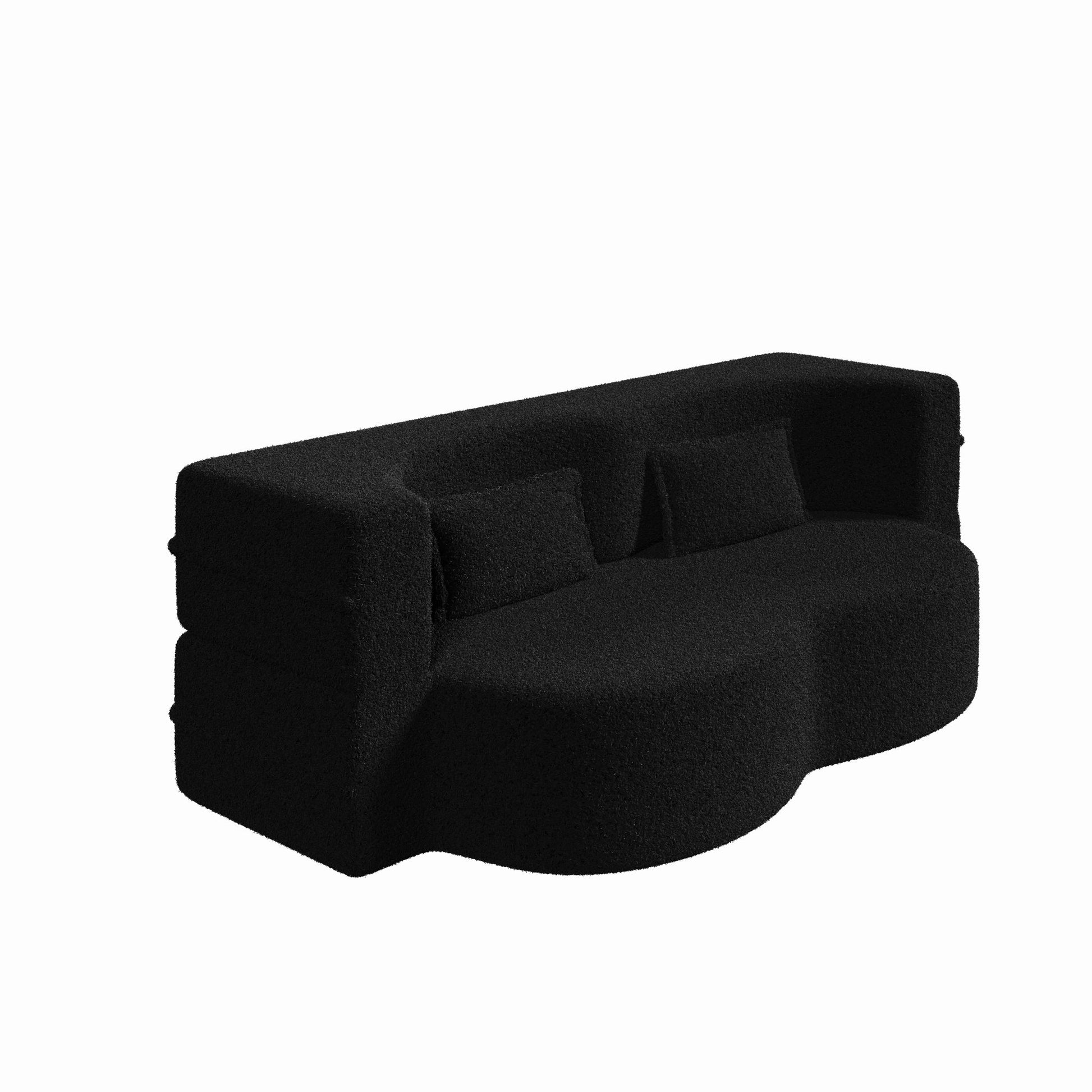 Modern Floor Sofa, With 2 Pillows, Convertible Teddy Fabric Foam Filled Bed