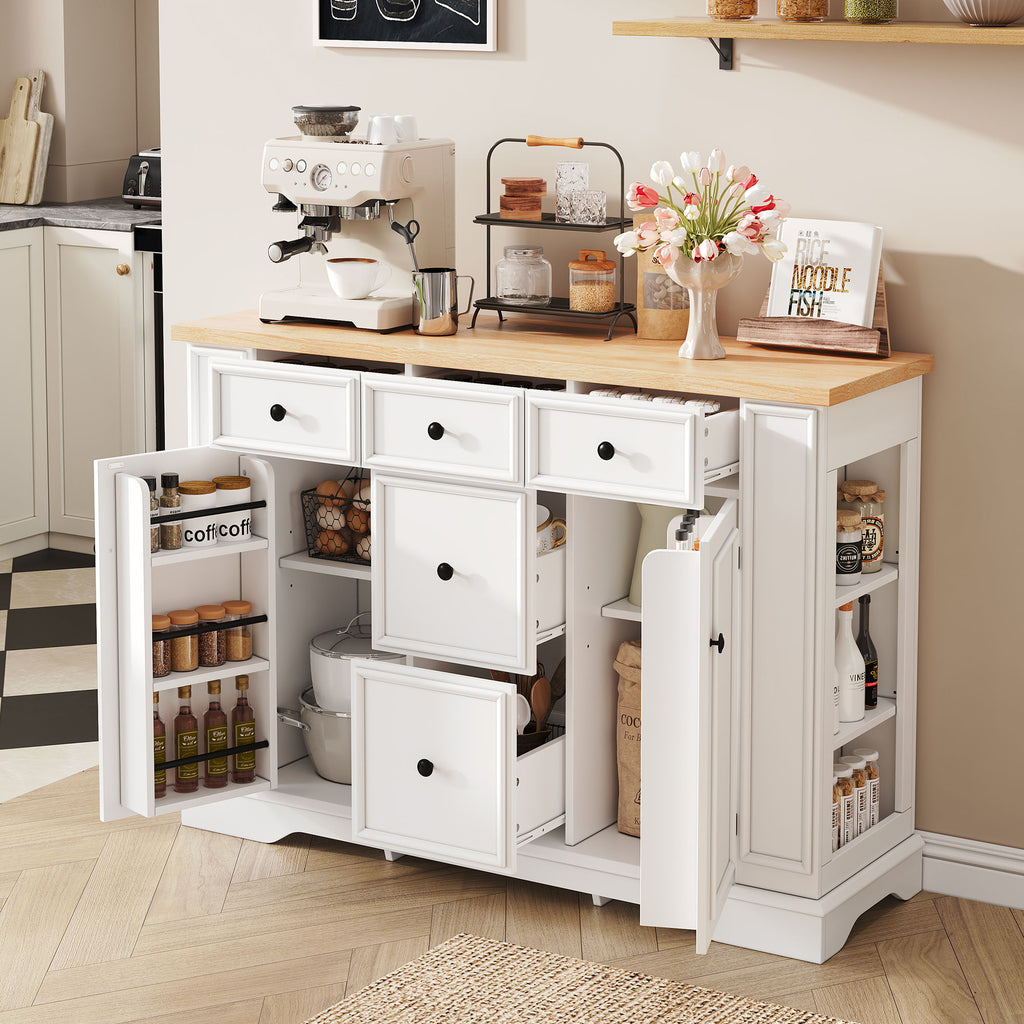 Sideboard Buffet Cabinet With 5 Drawers, 2 Cabinets, Adjustable Shelves, Kitchen Console Table For Dining Room - White